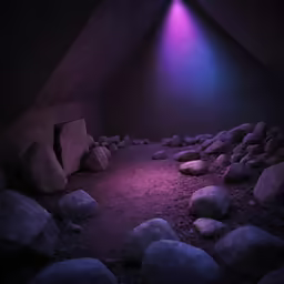 an image of a room with rocks and some lighting