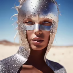 a very futuristic looking woman wearing silver and silver gear