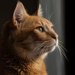 a cat looking outside with its head tilted down