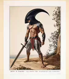 a vintage painting of an indian man holding a large spear