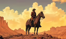 an artistic image of a man on horseback