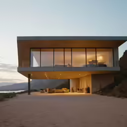 a concrete house that has lights in the middle