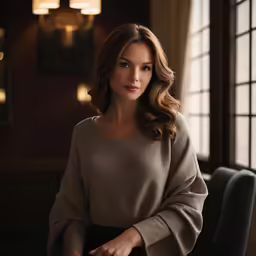 a woman sitting in a chair next to a window