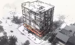 a large building with lots of windows on top of it