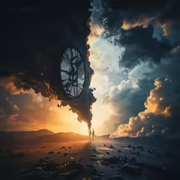 a person is standing alone in the midst of a large clock