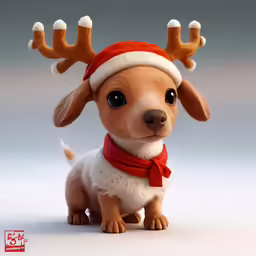 a stuffed dog wearing a red scarf and christmas hat