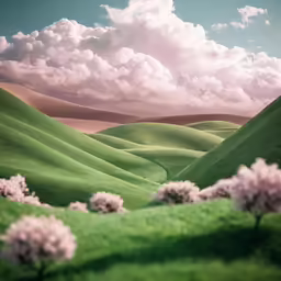 there are mountains that have green hills on them