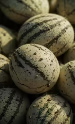 a close up of many rotten looking, brown eggs