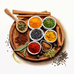 the ingredients of the cooking are arranged on the wooden plate