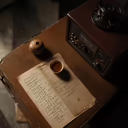 an old book and cup of tea on a wooden desk