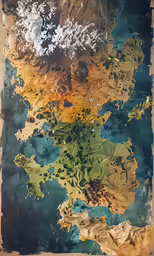 a map drawn up with water drops on it