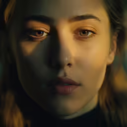 a woman with eye makeup and an intense look on her face
