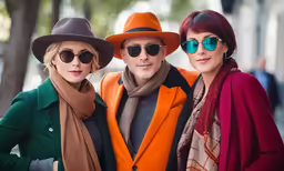 three people are posing for a photo in matching clothes