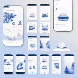 various smartphones with the screens showing different design styles