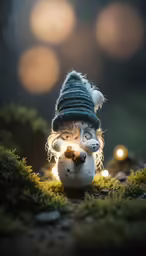 the gnome is wearing a hat with lights