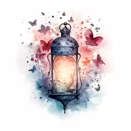 a lantern with butterflies flying around it