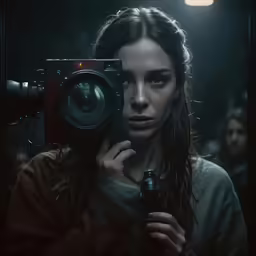 a woman holding a camera in front of her face