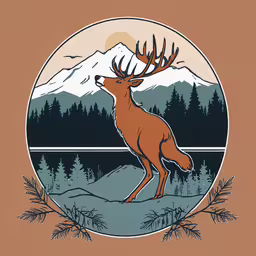 a moose is standing in the snow next to trees,a red deer that is standing in the snow