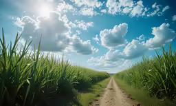 a long country road surrounded by tall grass