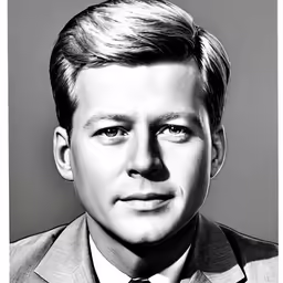 a black and white photo of a man with blonde hair