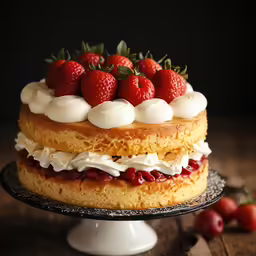 a cake with strawberries sitting on top of it