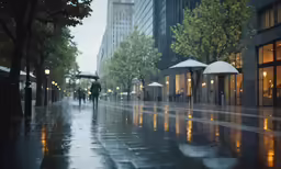 people walking down the sidewalk while holding umbrellas