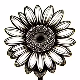 an artistic drawing of a sunflower,a sunflower with lots of petals is shown