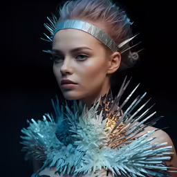 a beautiful young blonde wearing a large spiked collar
