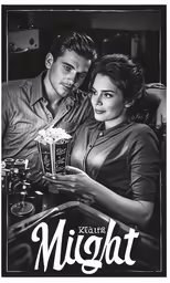an advertisement for a movie starring a couple holding a popcorn