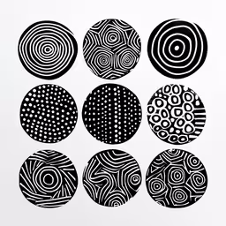 four circles are shown with an intricate design on them,six circles with different patterns that look like circles