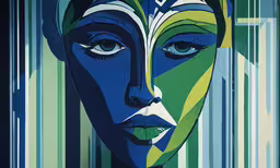 a colorful face with blue and green highlights,a blue - green face is drawn in the style of an abstract painting