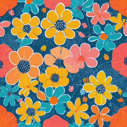 a bright flower pattern on blue background,an image of flower power pattern with blue