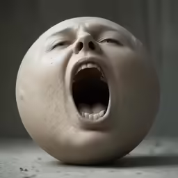 a head with a face made out of an egg