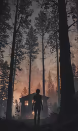 a woman stands in the woods with her head to the trees