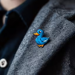a blue ducky pin sitting on top of a shirt