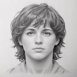 a black and white photo of a man with curly hair