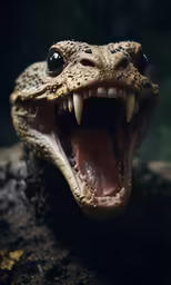a close up of a lizards teeth with fangs