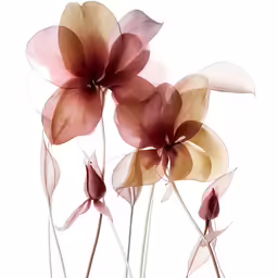 three pink and brown flowers in a vase