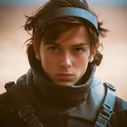 a young man wearing a leather suit and wearing a blindfold
