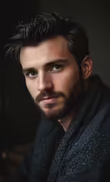 a male in a black jacket with a serious look on his face