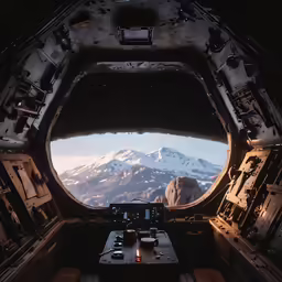 a table sits in the view of a mountain