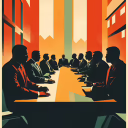 people sitting at a large table talking on chairs