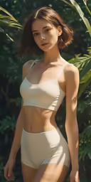 a model wears a nude lingerie with an exposed bra