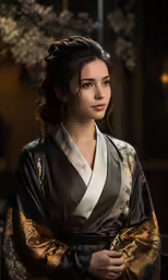 a woman is posing in her traditional asian dress