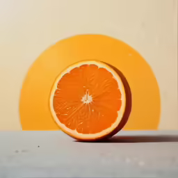 the orange is sitting in front of an orange and yellow background