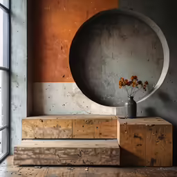 a vase with flowers sitting on top of two small steps