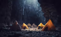 there are some tents sitting in the woods