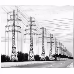 black and white photograph of electric power lines