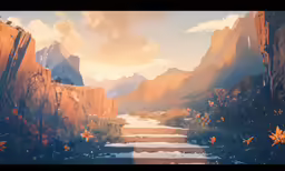 a computer screen with a painting of a rocky landscape
