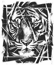 a tiger head with lots of sharp lines,an abstract tiger design with lines on it